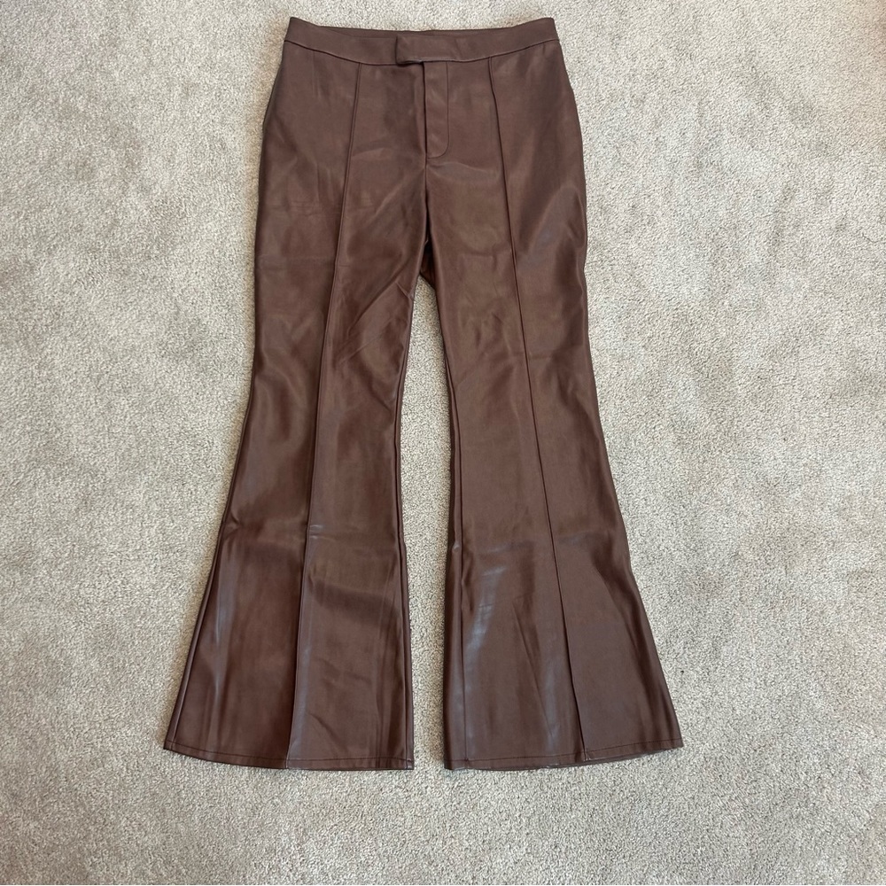7 for all mankind brown faux leather wide leg bell bottom pants Sz L NWT - Picture 13 of 13